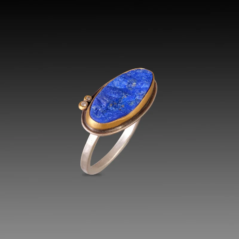 women gemstone rings -Lapis Surface Ring with Diamonds