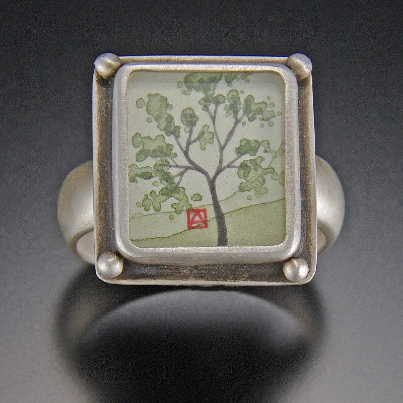 women emerald cut rings -Small Square Spring Maple Ring