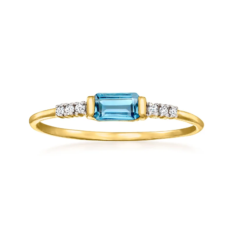 women one-of-a-kind engagement rings -RS Pure by Ross-Simons London Blue Topaz Ring With Diamond Accents in 14kt Yellow Gold