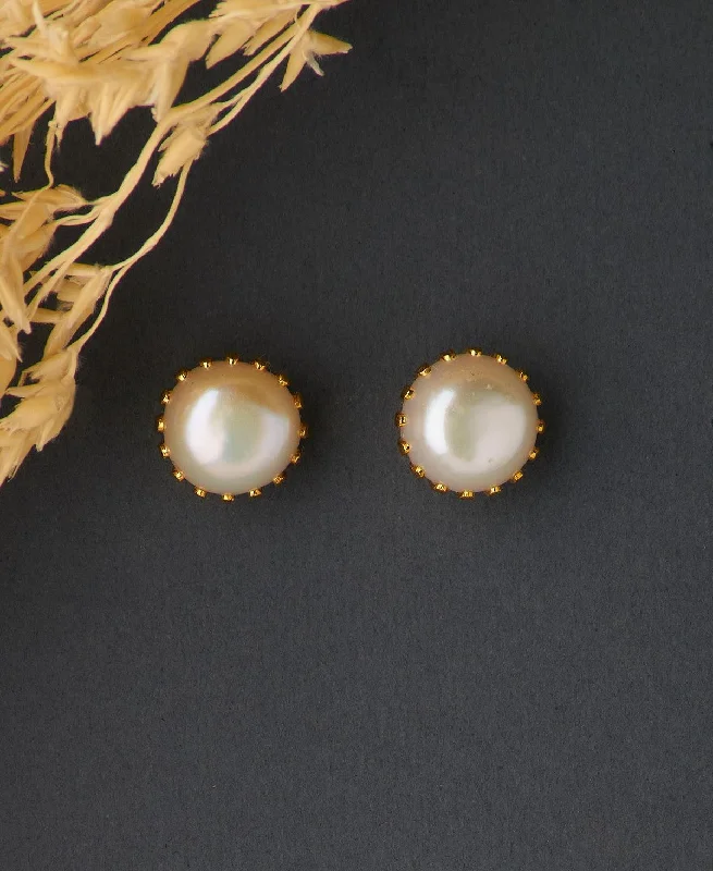 women gold drop earrings -Simple Pearl Stud Earring