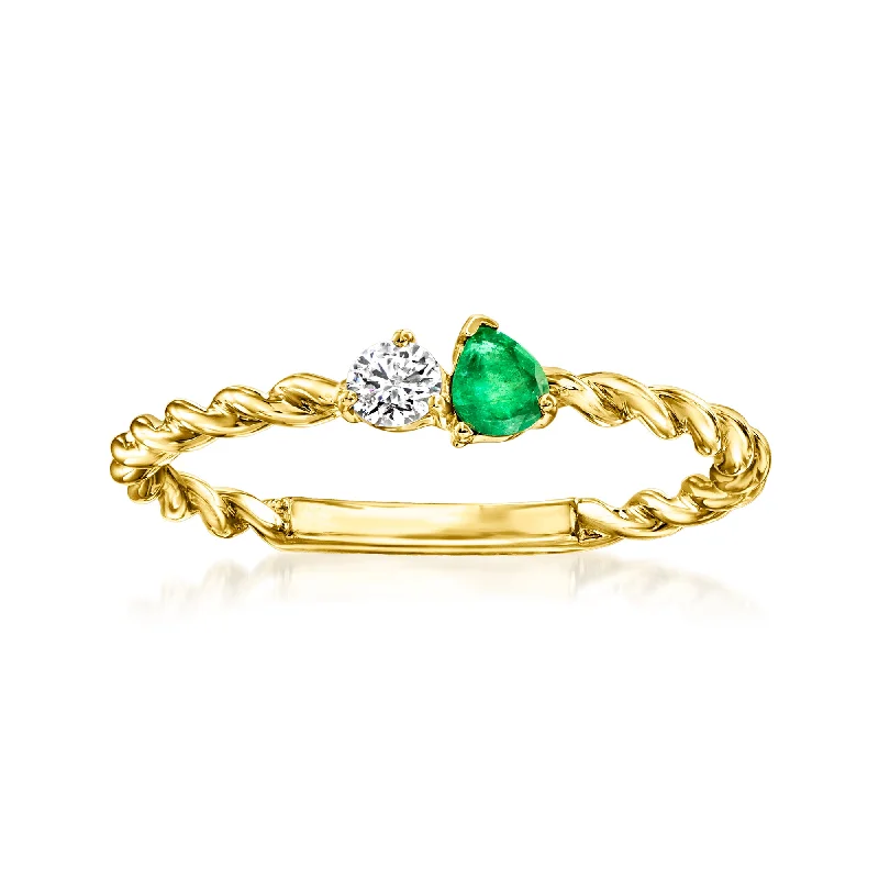 women round engagement rings -RS Pure by Ross-Simons Emerald and . Diamond Toi Et Moi Twisted Ring in 14kt Yellow Gold