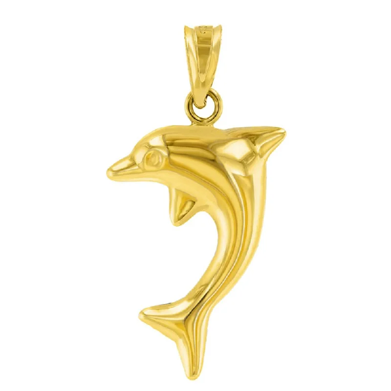 women geometric necklaces -14k Yellow Gold 3-D Jumping Dolphin Pendant with High Polish