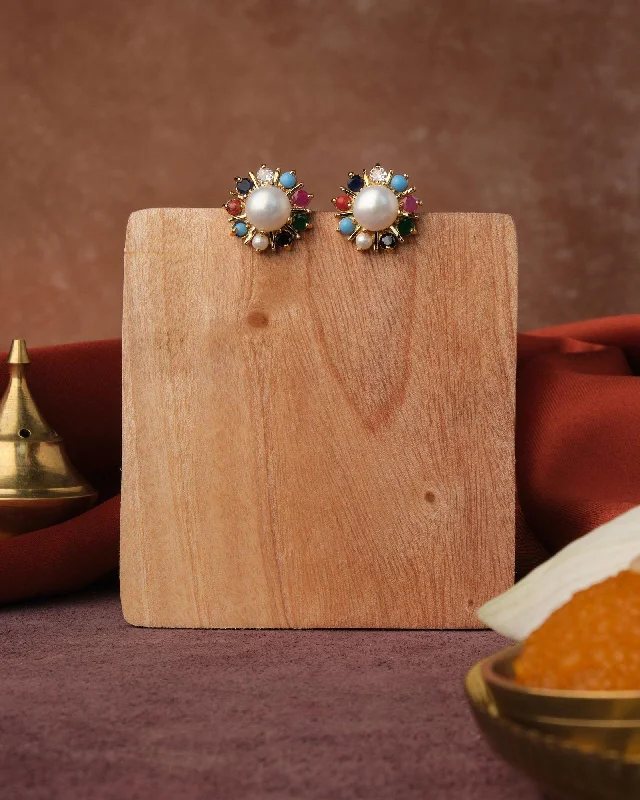 women sparkly earrings -Navratan CZ Stud Earring