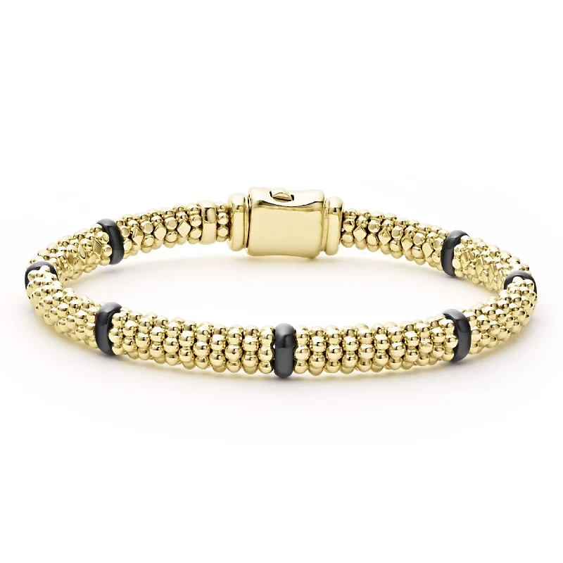 women diamond bracelets -Black Caviar Ceramic and 18K Gold Caviar Bracelet | 6mm