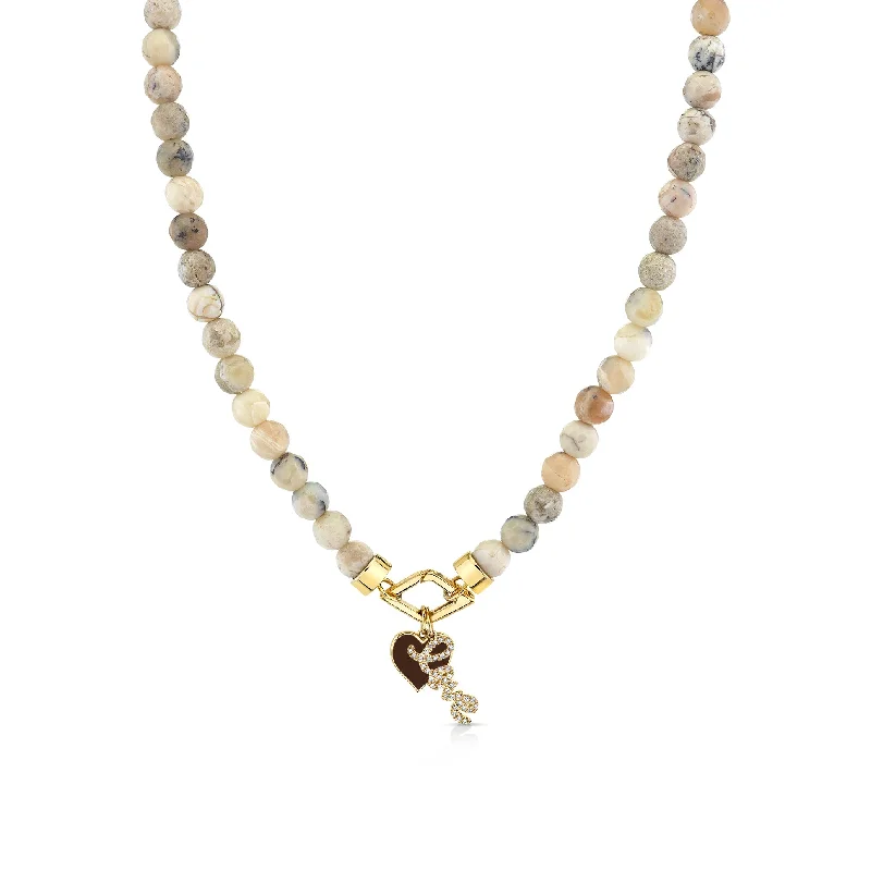 women sapphire necklaces -Gold & Diamond Love & Heart African Opal Necklace