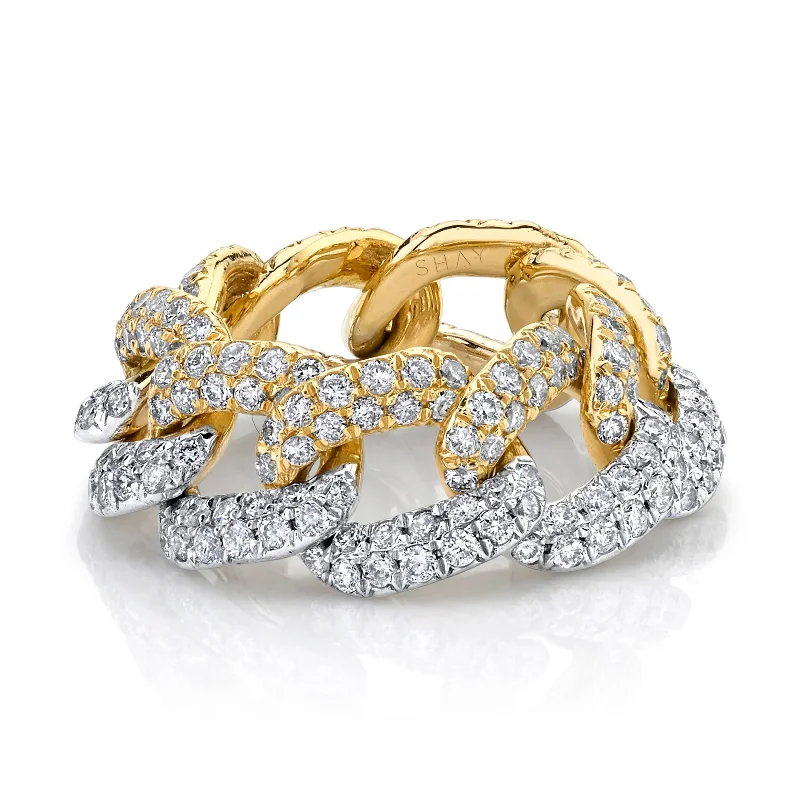 women halo rings -DIAMOND TWO-TONE PAVE ESSENTIAL LINK RING