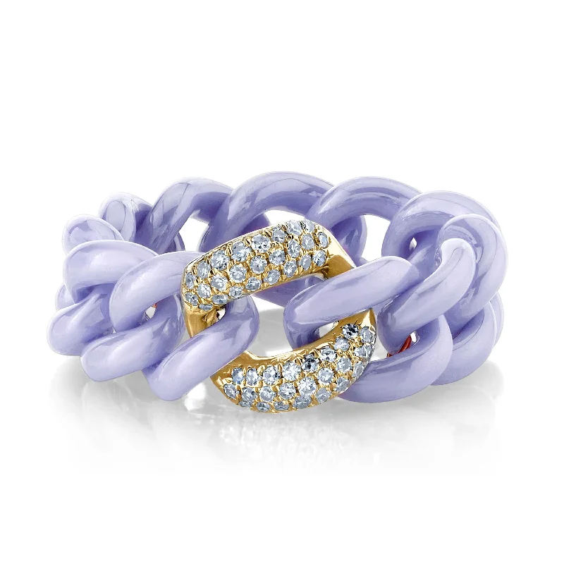 women platinum rings -READY TO SHIP SINGLE PAVE LAVENDER CERAMIC MEDIUM LINK RING