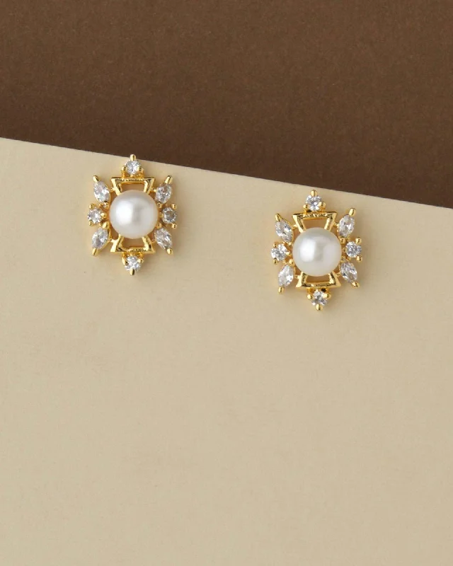 women dainty stud earrings -Pretty Pearl & Stone Stud Earring