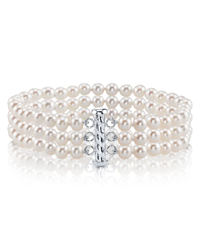 women chunky gold bracelets -Triple Akoya Pearl Bracelet