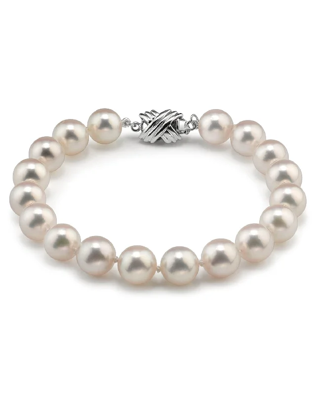 women vintage bangles -White Hanadama Japanese Akoya Pearl Bracelet, 8.5-9.0mm