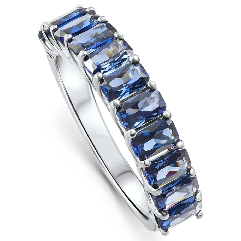 women sapphire diamond engagement rings -2.50Ct Blue Sapphire Wedding Anniversary Ring Stackable 14k White Gold Band