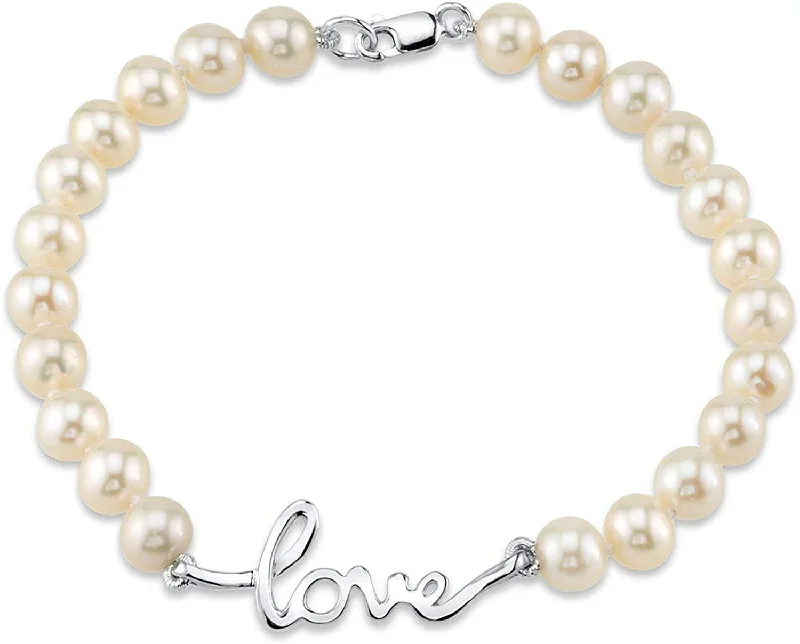 women gold bangles set -6.0-6.5mm White Freshwater Cultured Pearl Love Bracelet