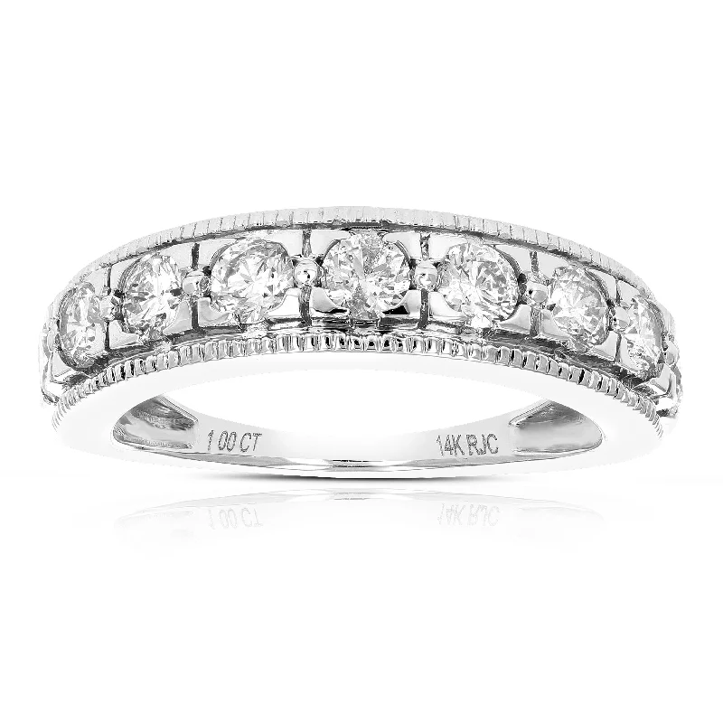 women diamond-accent engagement rings -1/2 cttw Diamond Wedding Band For Women, Milgrain Diamond Wedding Band in 14K White Gold Prong Set