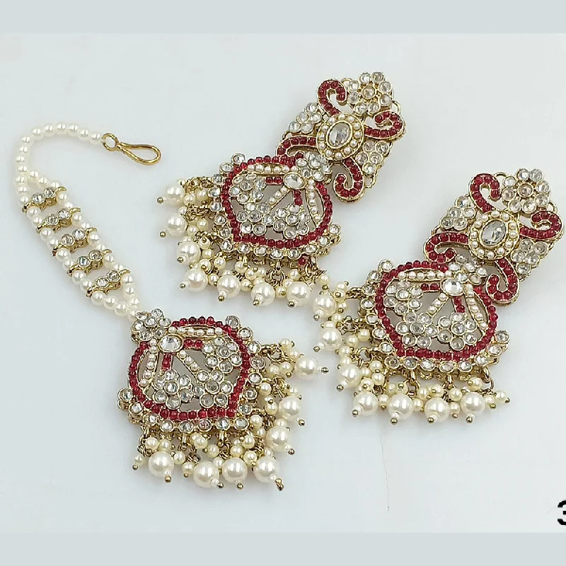 women retro earrings -JCM Jewellery Gold plated Austrian Stone And Pearls Earrings with Maangtikka