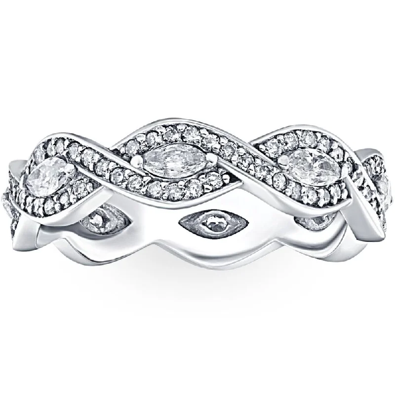 women black diamond engagement rings -3/4ct Marquise & Diamond Stackable Infinity Eternity Ring 14K White Gold