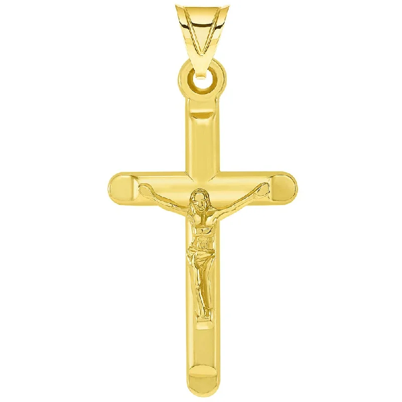 women minimalist gold necklaces -14k Yellow Gold Tube-Style Religious Crucifix Pendant