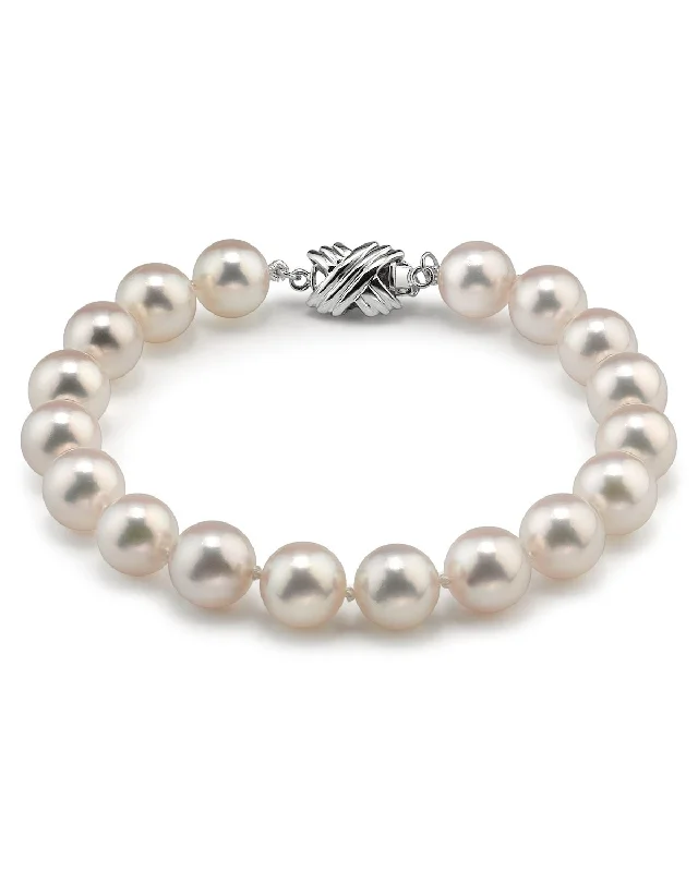 women oval bangles -White Hanadama Japanese Akoya Pearl Bracelet, 8.0-8.5mm