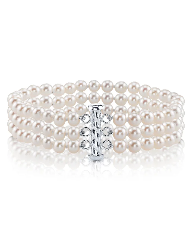 women engraved cuff bracelets -Triple White Freshwater Pearl Bracelet