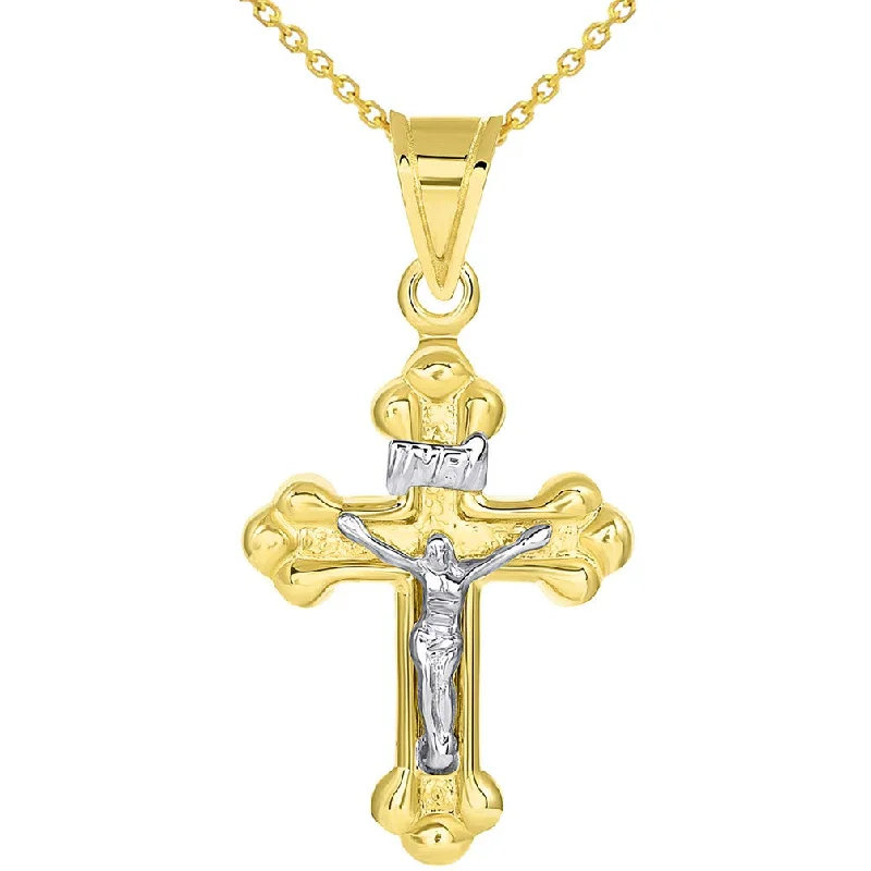 women boho necklaces -14k Two-Tone Gold Christian INRI Cross Crucifix with Jesus Pendant with Necklace