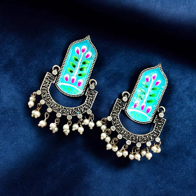 women dainty earrings -Maharani Jewels Oxidised Plated Pearls Dangler Earrings