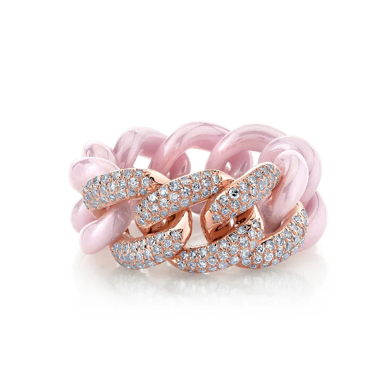 women antique rings -READY TO SHIP TRIPLE PAVE PINK CERAMIC ESSENTIAL LINK RING