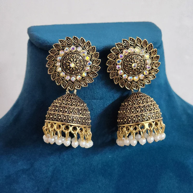 women gold-plated earrings -H K Fashion Gold Plated Austrian Stone And  Pearls Jhumki Earrings