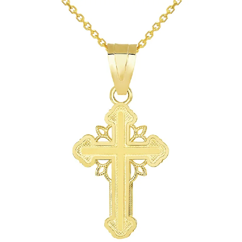 women vintage necklaces -14k Yellow Gold Dainty Greek Orthodox Cross Charm Pendant Necklace