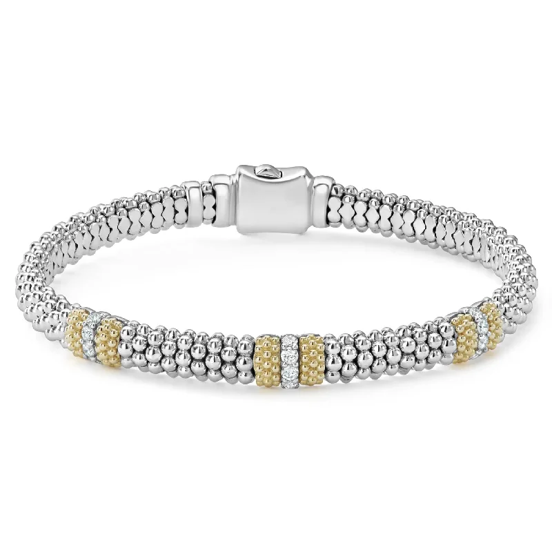 women antique bracelets -Caviar Lux Three Station Diamond Caviar Bracelet | 6mm