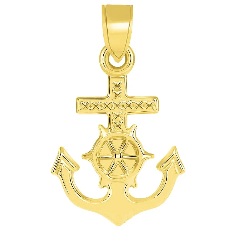 women adjustable necklaces -14k Yellow Gold Religious Nautical 3D Mariner's Cross Pendant