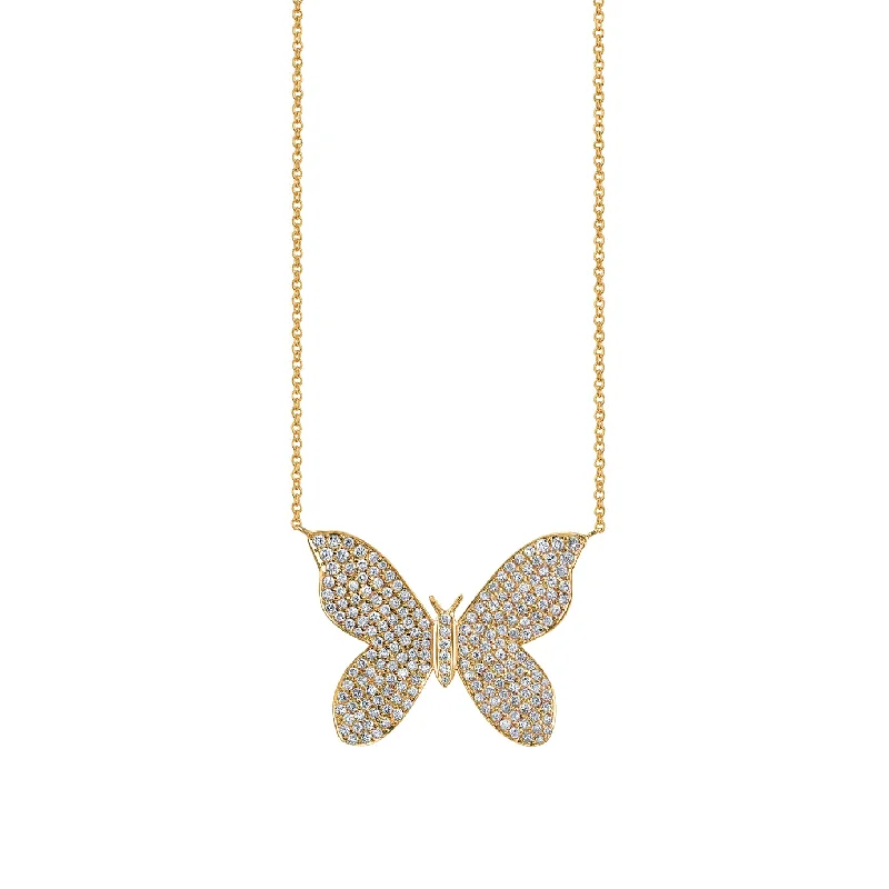 women vintage-style necklaces -Gold & Diamond Large Butterfly Necklace