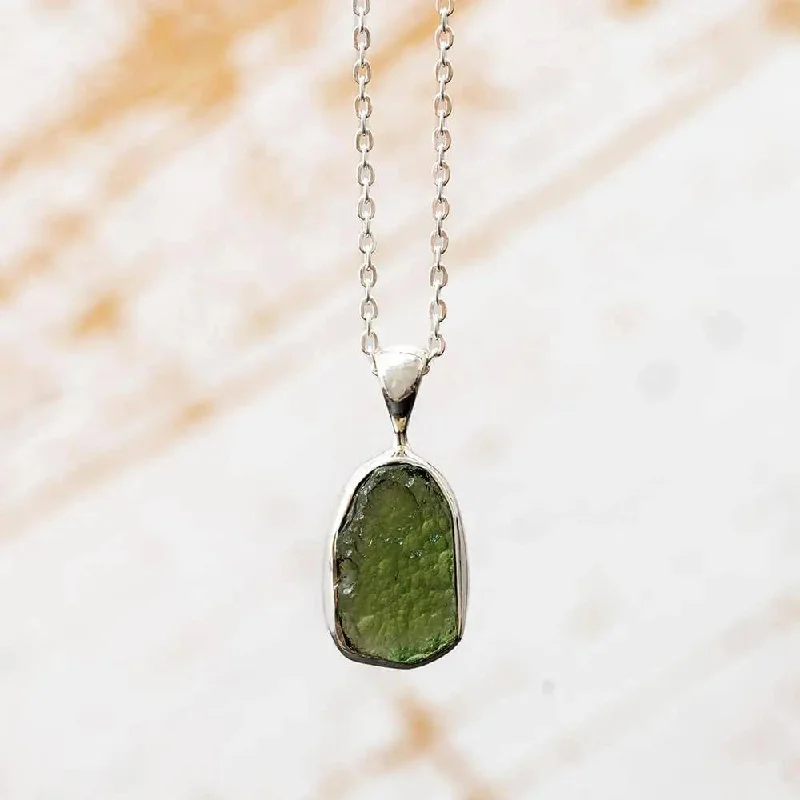 women short necklaces -Rough Moldavite Pendant Necklace