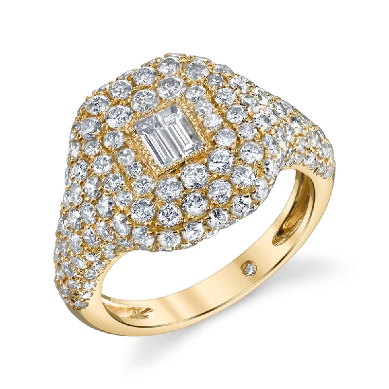 women thick band rings -DIAMOND BAGUETTE PAVE PINKY RING