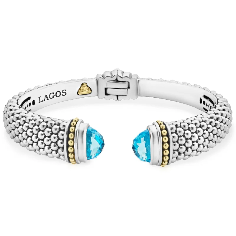 women bangles sets -Caviar Color Swiss Blue Topaz Cuff Bracelet | 12mm