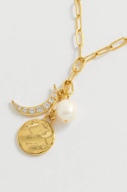 women layered necklaces -Moon Pearl Coin Drop Necklace