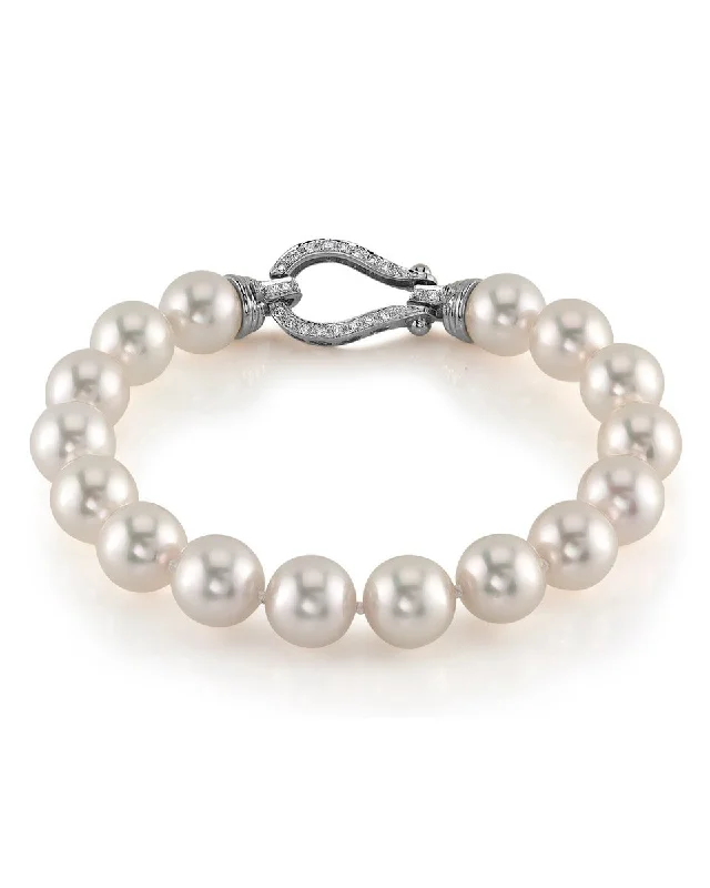 women men’s bracelets -White Japanese Hanadama Akoya Pearl Bracelet, 9.0-9.5mm