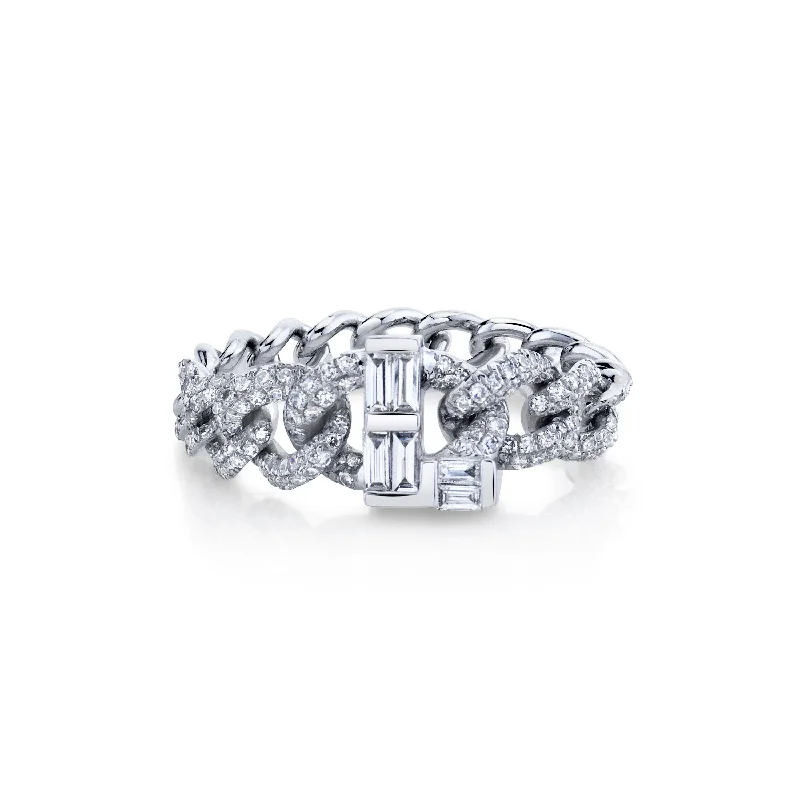 women custom rings for women -READY TO SHIP DIAMOND BAGUETTE PERSONALIZED INITAL "L" LINK RING