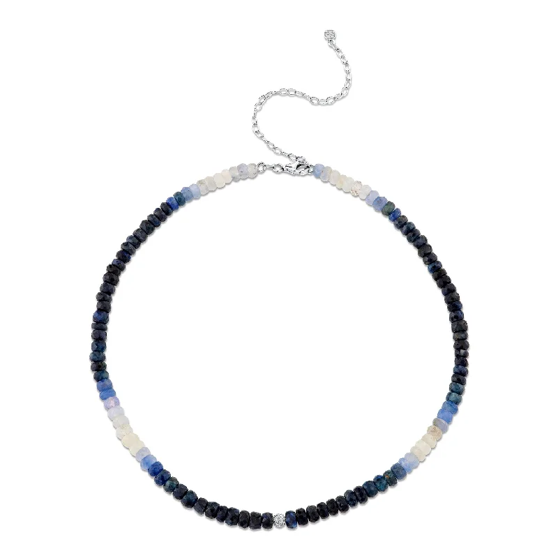 women chic necklaces -White Gold & Diamond Ball Sapphire Necklace