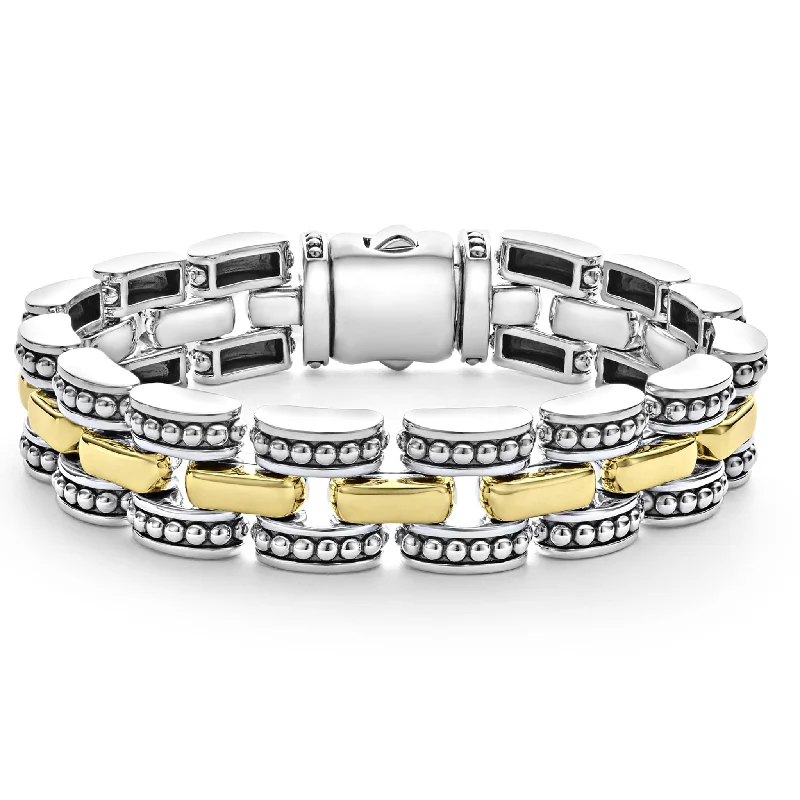 women bangles sets -High Bar Two-Tone Caviar Link Bracelet