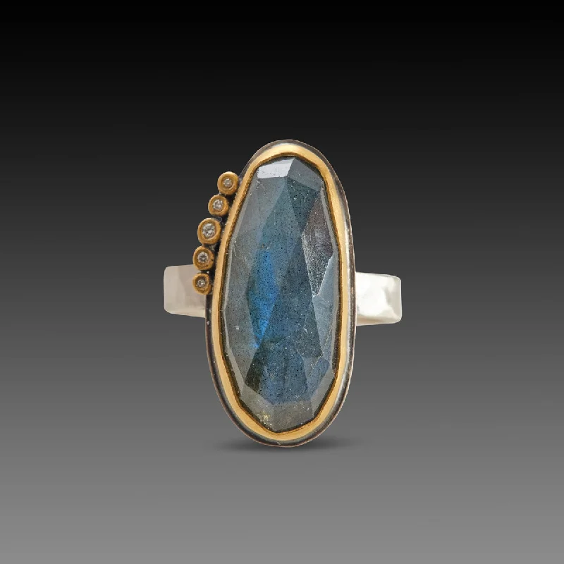 women eternity bands -Labradorite Ring with Diamond Line