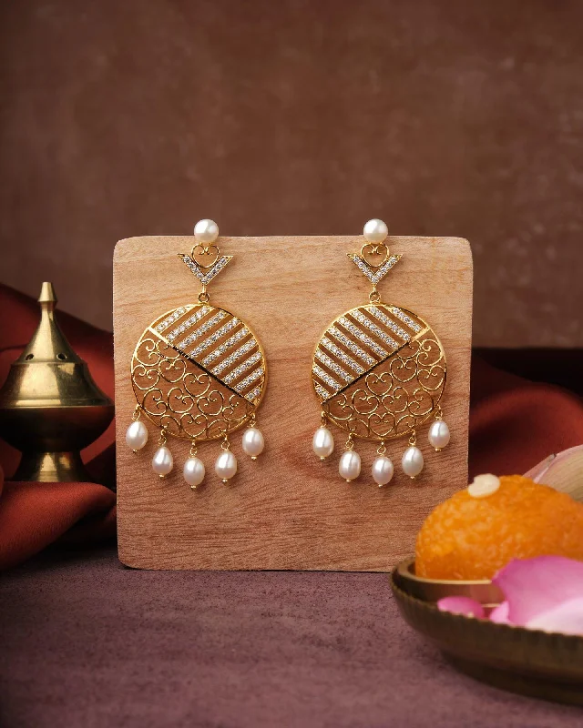 women long dangling earrings -Swirl Heart CZ Jhumka Earring