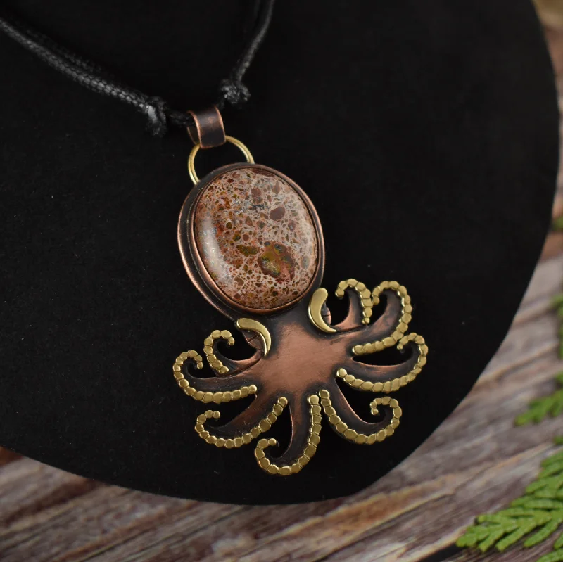 women trendy necklaces -Octopus Jasper Mixed Metal Pendant Necklace