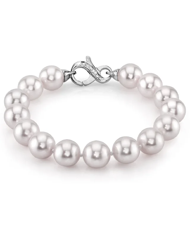 women colorful bracelets -White Japanese Akoya Pearl Bracelet, 9.0-9.5mm