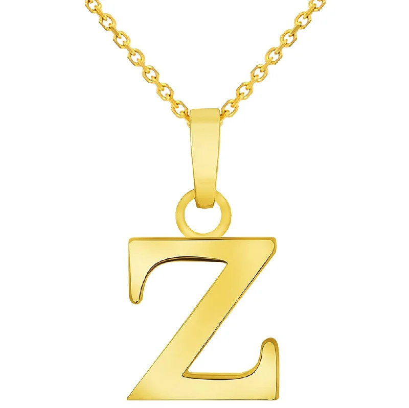 women fancy necklaces -Solid 14k Yellow Gold Mini Uppercase Initial Block Letter Z Charm Pendant Necklace