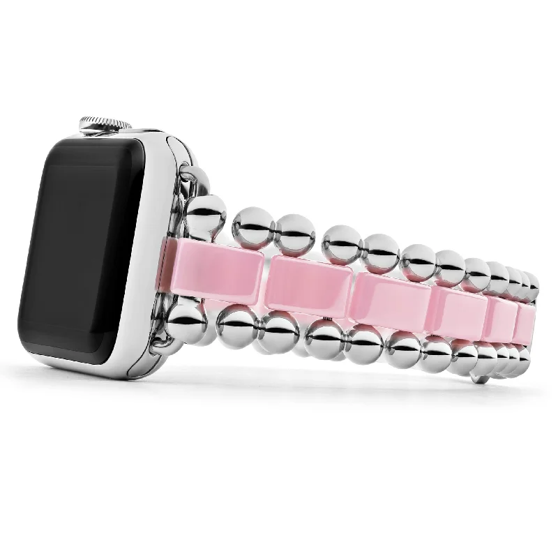 women engraved bracelets -Smart Caviar Pink Ceramic and Stainless Steel Watch Bracelet-38-45mm