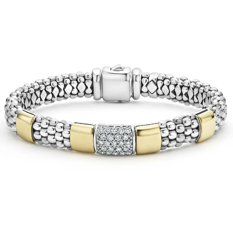 women wire bracelets -High Bar Two-Tone Diamond Bracelet | 9mm