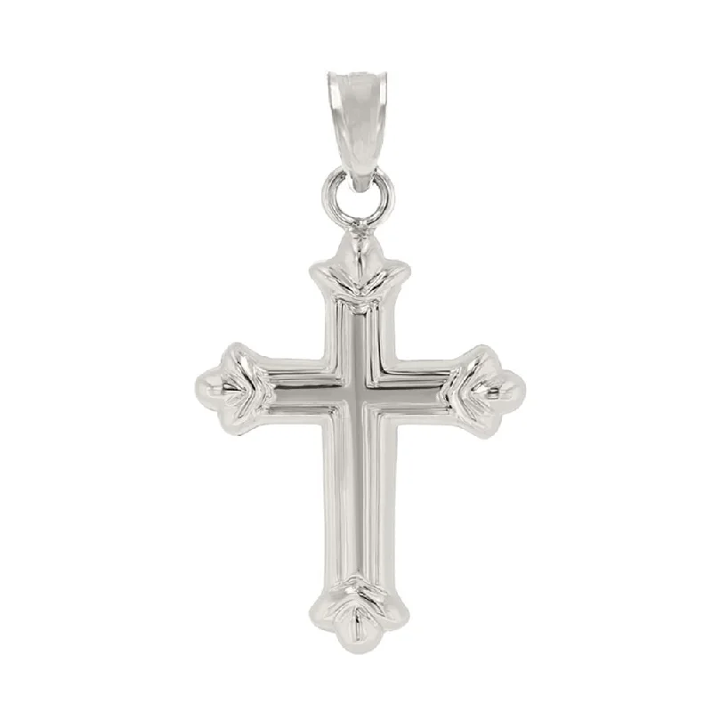 women eco-friendly necklaces -Dainty 14k White Gold Fleur de Lis Cross Charm Pendant