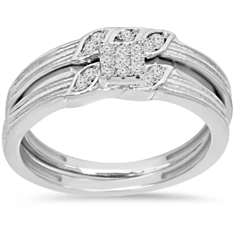 women diamond engagement rings -1/6ct Diamond Engagement Wedding Ring Set 10K White Gold