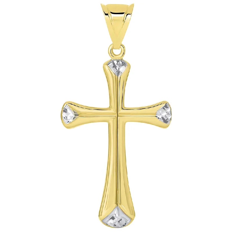 women butterfly necklaces -14k Yellow Gold Textured Edge Two Tone Plain Cross Pendant