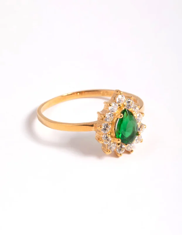 women birthstone engagement rings -Gold Plated Sterling Silver Green Pear Ring