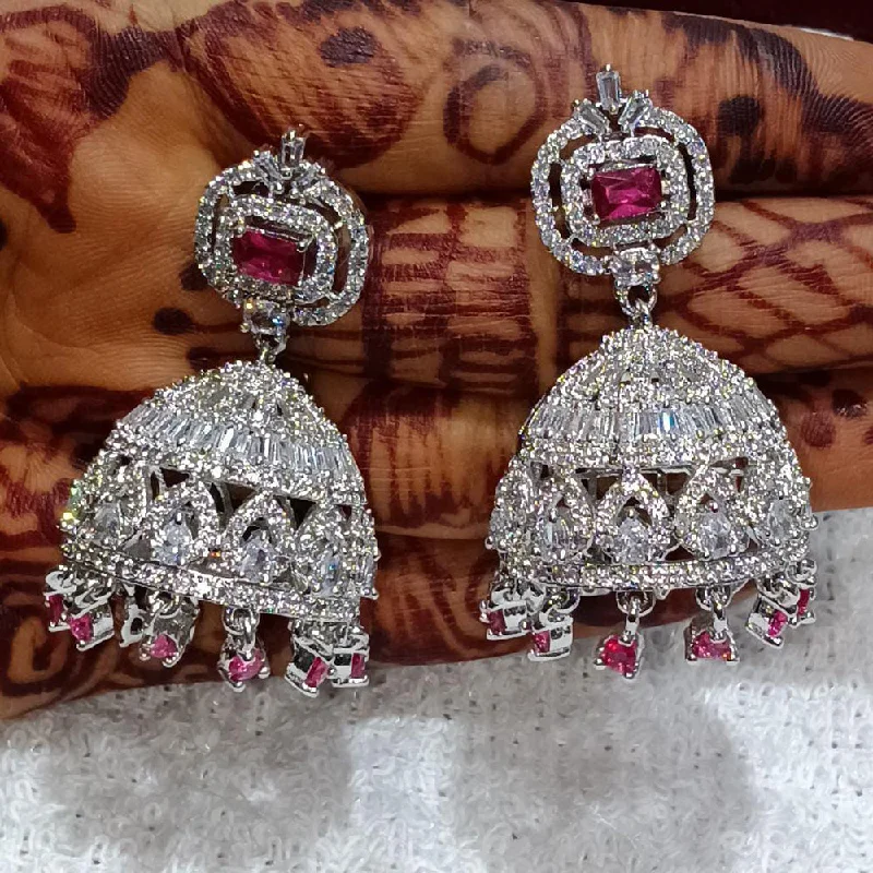 women custom engraved earrings -Kavita Art Silver Plated American Diamond Jhumki